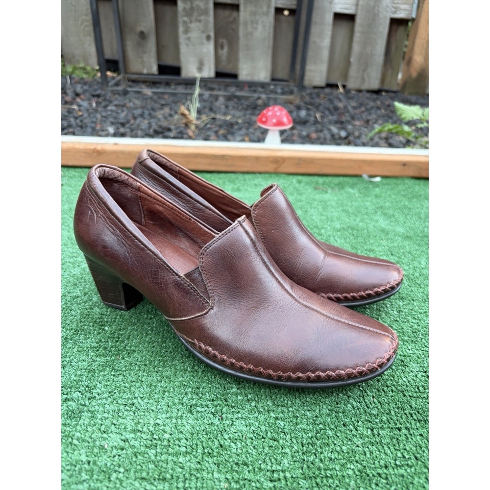 Pikolinos Split Toe Moc Comfort Pump Heels Womens 38 US 7.5 8 Brown Soft Leather